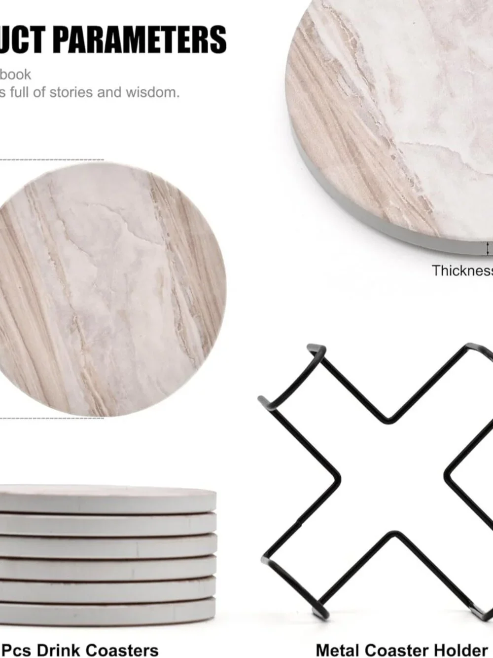 6Pcs Drink Coasters with Holder, Marble Style Ceramic Drink Coaster, Absorbent C